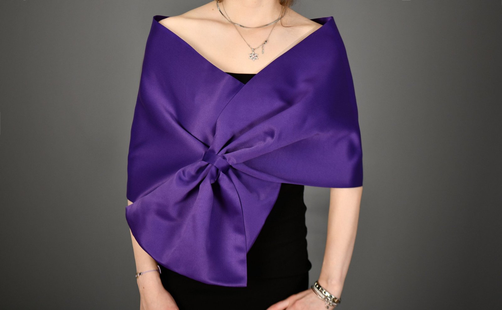 Redish Purple Wedding& Evening Shawl Wrap, Formal Plum Evening Wrap Stole, , Dress Cover Up, Hands Free Shoulder Wrap