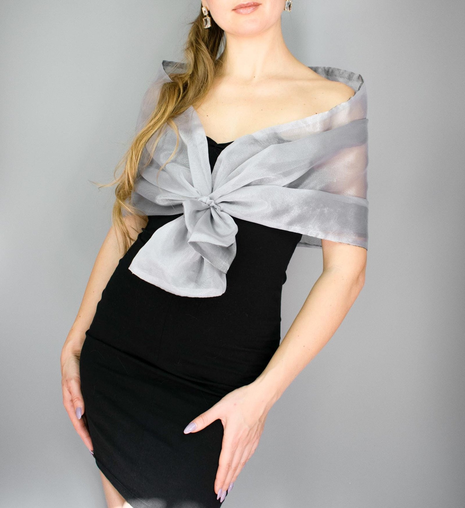 Light grey organza wrap silver pull through wrap shawl light grey bridesmaid shawl grey organza scarf silver loop wrap woman organza shrug